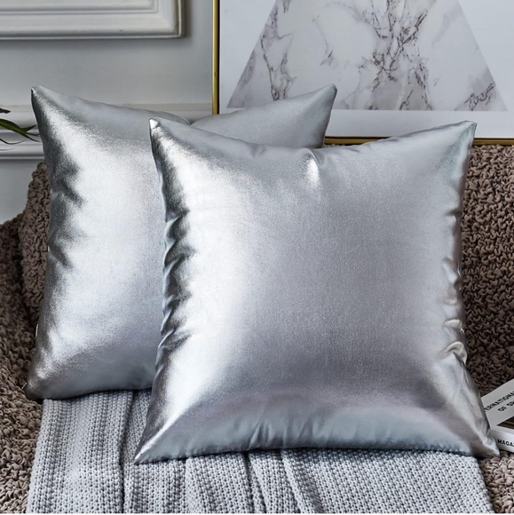 Brawarm Faux Leather with Silver Foil Metallic Shiny Print  Pillow Cover Sham - Picture 1 of 12